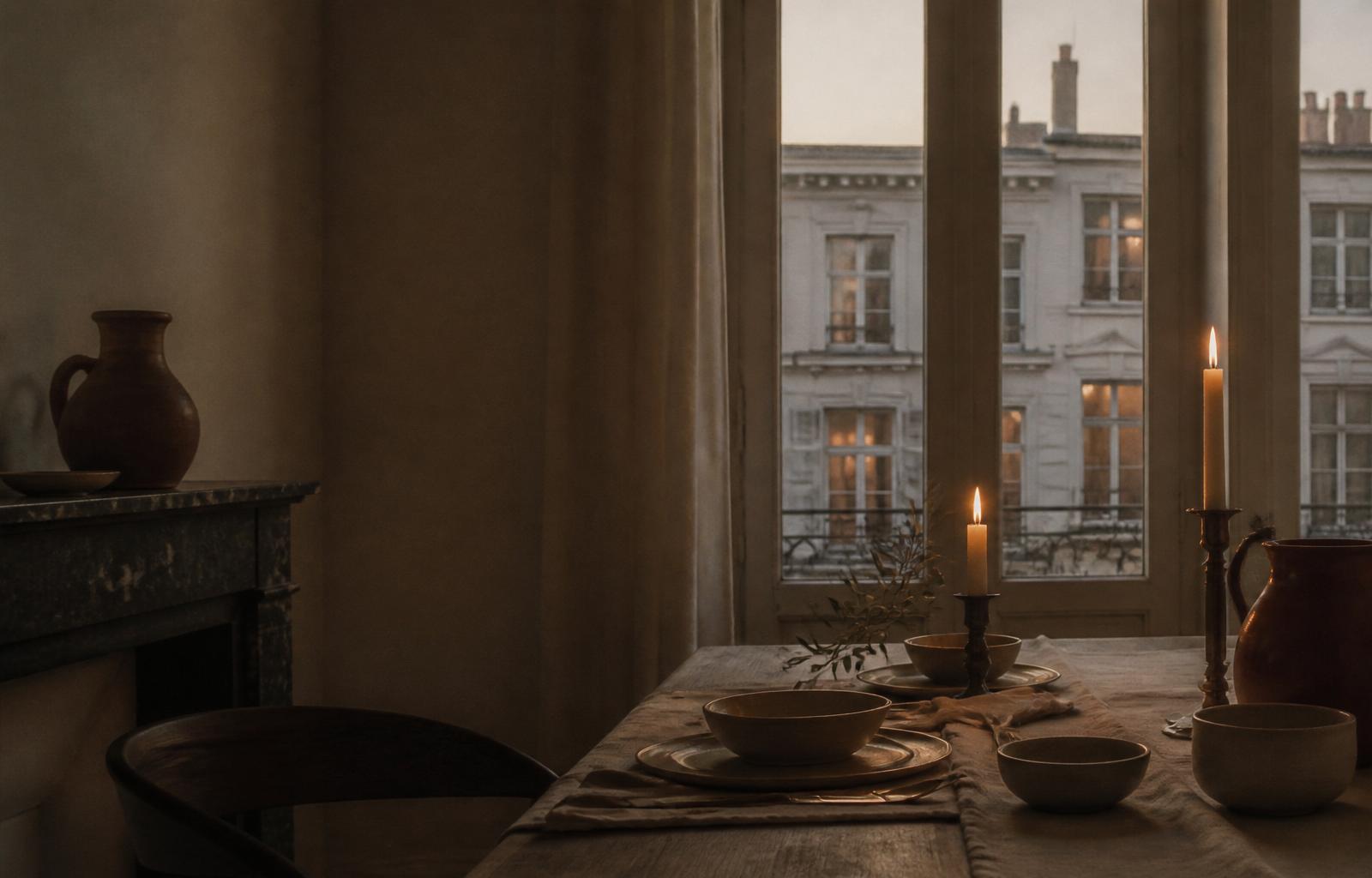 A candlelit table set for an event