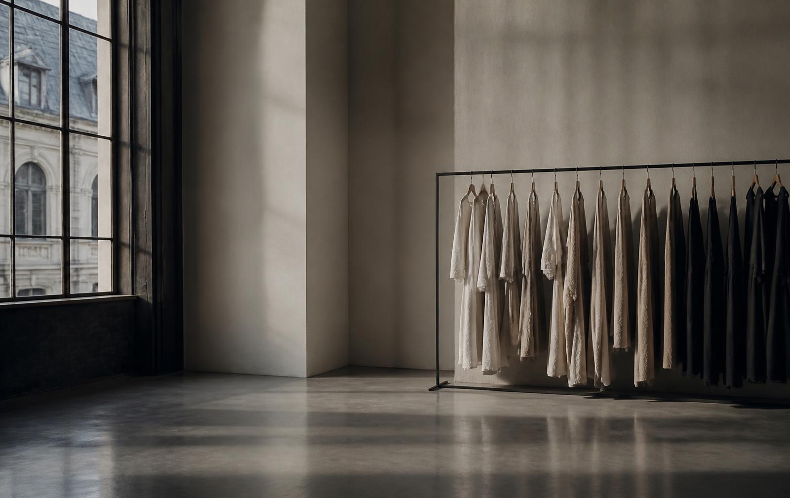 An empty Antwerp showroom at dawn