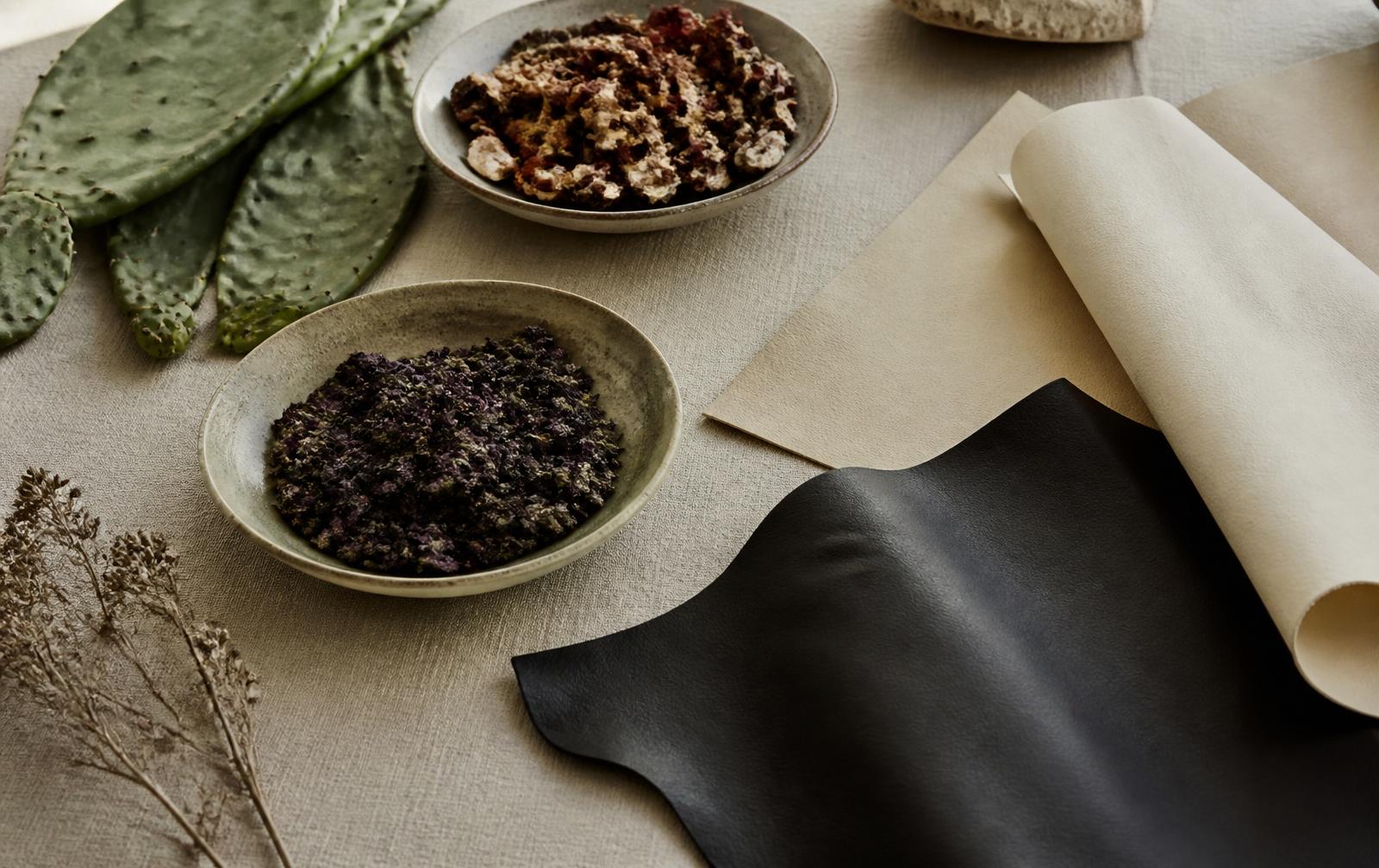 Plant-based leather alternative being finished by hand